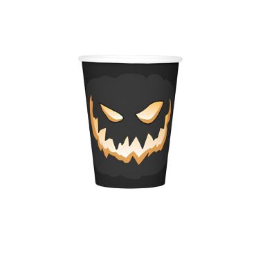 Gobelets Halloween noir décoré d’une citrouille maléfique orange | jourdefete.com