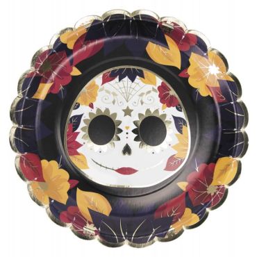8 assiettes en carton de la collection day of the dead automne avec des dorures et de 23 cm de diamètre.
