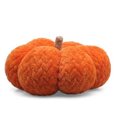 Citrouille en tissu peluche orange diamètre 19 cm pour décoration Halloween | jourdefete.com