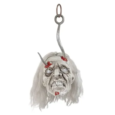 Tête de zombie suspendue avec crochets ensanglantés et lumière LED | jourdefete.com