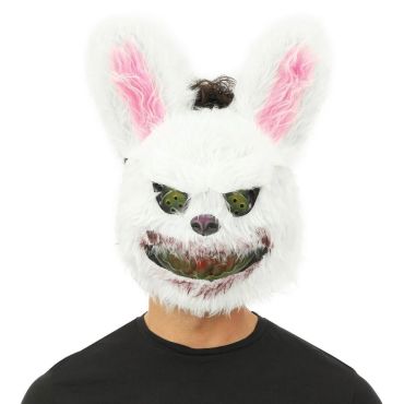 Masque Halloween Lapin Diabolique en peluche blanche avec dents monstrueuses | jourdefete.com