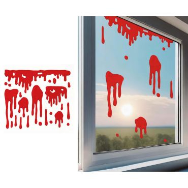 Décoration adhésive en gel rouge représentant des coulures de sang réalistes sur une vitre pour Halloween | jourdefete.com Décoration adhésive en gel rouge représentant des coulures de sang réalistes sur une vitre pour Halloween | jourdefete.com