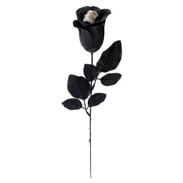 Rose noire artificielle gothique ornée d'un crâne au cœur des pétales pour décoration Halloween | jourdefete.com
