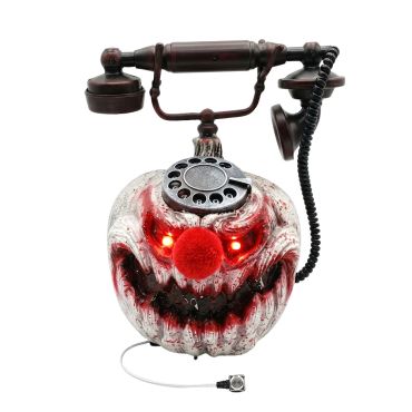 Téléphone vintage animé d'Halloween tête de clown sanglant avec combiné | jourdefete.com