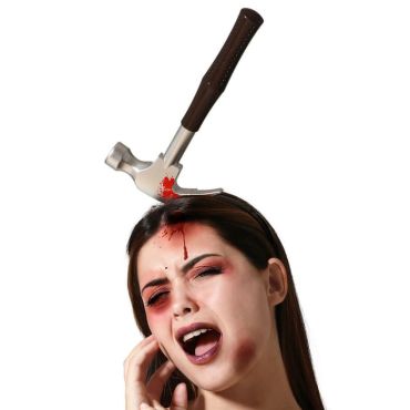 Femme avec serre-tête marteau ensanglanté pour Halloween | jourdefete.com