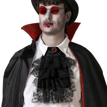 Costume vampire avec lunettes rouges et jabot noir pour Halloween | jourdefete.com