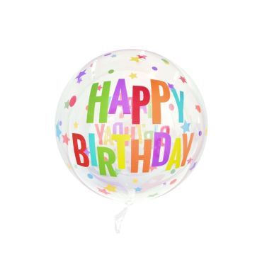 Ballon transparent Happy Birthday multicolore pour fête d’anniversaire | jourdefete.com
