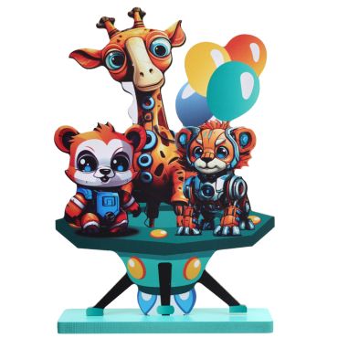 Décoration de table Happy Cop's avec girafe, panda et lion robots | jourdefete.com