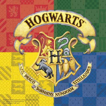 Serviettes Harry Potter avec blason de Poudlard et maisons Gryffondor, Serpentard, Serdaigle et Poufsouffle | jourdefete.com