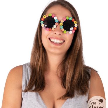 Lunettes hippie mini fleurs multicolores pour déguisement | jourdefete.com
