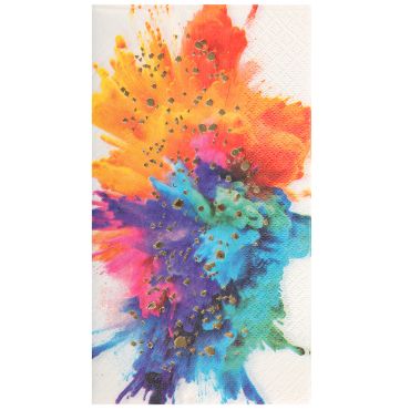 Serviettes de fête Holi multicolores avec motif artistique coloré et éclats dorés | jourdefete.com