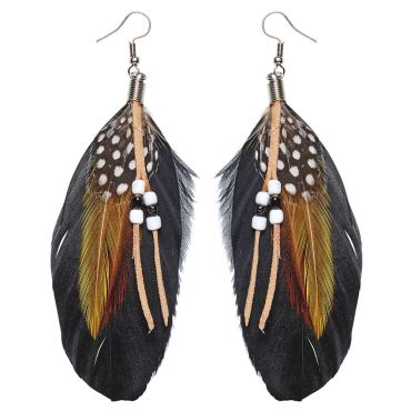 Boucles d’oreilles indiennes avec plumes colorées et perles blanches | jourdefete.com