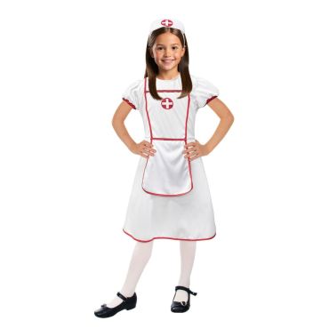 Fillette déguisée en infirmière avec robe blanche et coiffe | jourdefete.com