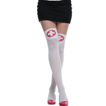 Bas d'infirmière blancs avec croix rouges pour déguisement sexy ou humoristique | jourdefete.com