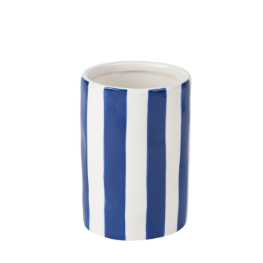 Vase céramique bleu roi et blanc, rayures verticales | jourdefete.com