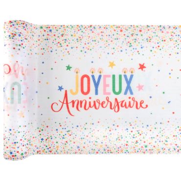 Chemin de table Joyeux Anniversaire multicolore confettis 2,5 m | jourdefete.com