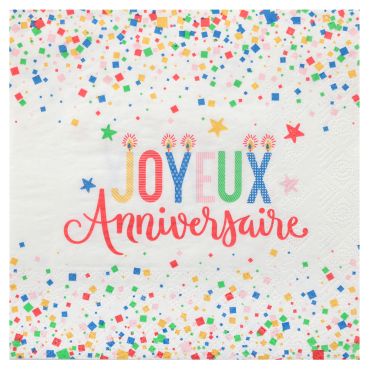 Serviettes Joyeux Anniversaire multicolores confettis 33x33 cm | jourdefete.com