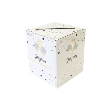 Urne tirelire Joyeux Anniversaire blanche et dorée pour messages et enveloppes | jourdefete.com