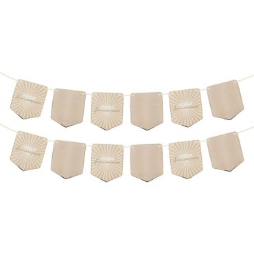 Guirlande Joyeux Anniversaire beige avec 12 fanions pour déco d’anniversaire | jourdefete.com