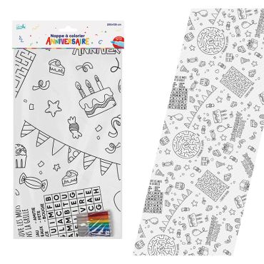Nappe à colorier anniversaire enfant avec jeux et feutres inclus | jourdefete.com