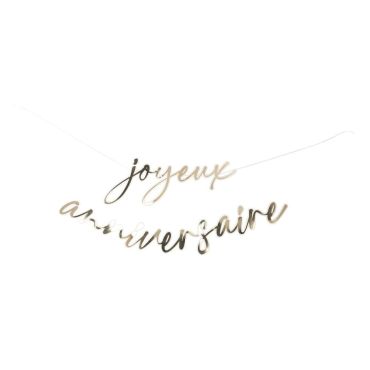 Guirlande Joyeux Anniversaire dorée effet lin suspendue | jourdefete.com