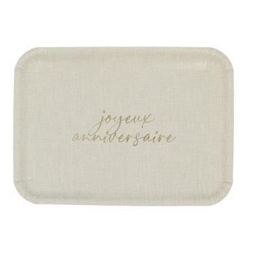 Plateaux rectangulaires "Joyeux Anniversaire" doré à effet lin | jourdefete.com