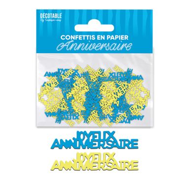Confettis de table en papier bleu et jaune Joyeux Anniversaire thème citron | jourdefete.com