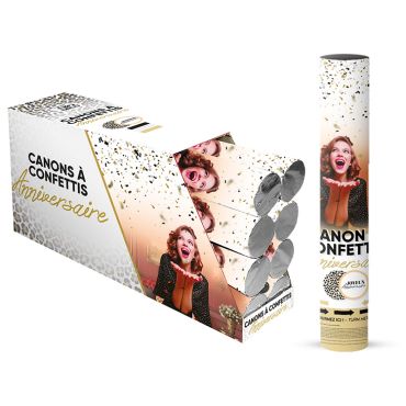 Canon à confettis d'anniversaire avec emballage blanc et doré au motif léopard | jourdefete.com Canon à confettis d'anniversaire avec emballage blanc et doré au motif léopard | jourdefete.com