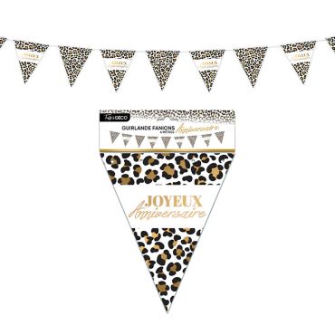 Guirlande de fanions joyeux anniversaire motif léopard pour décoration de fête adulte | jourdefete.com