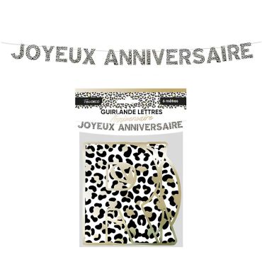 Guirlande de lettres en carton motif léopard Joyeux Anniversaire pour décoration de fête adulte | jourdefete.com