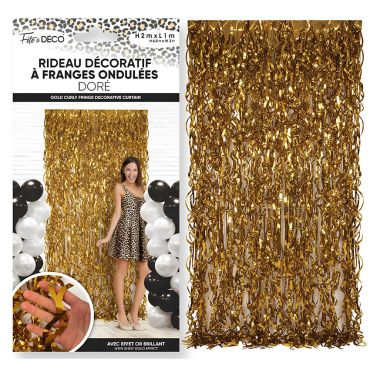 Rideau décoratif à franges ondulées doré brillant pour fond de photobooth anniversaire thème léopard | jourdefete.com
