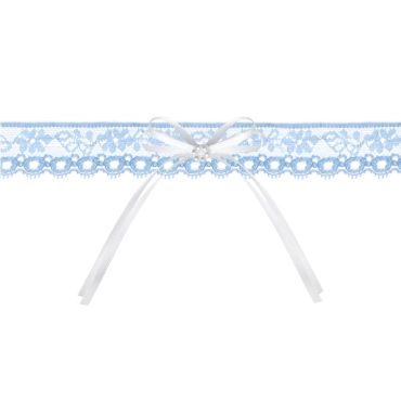 jarretière en dentelle bleu ciel avec ruban blanc | jourdefete.com