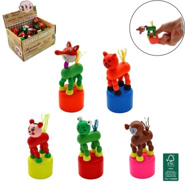 Jouets en bois animaux articulés et colorés sur socle | jourdefete.com