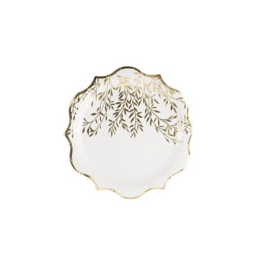 8 assiettes en carton de la collection jolis brins blanc et or