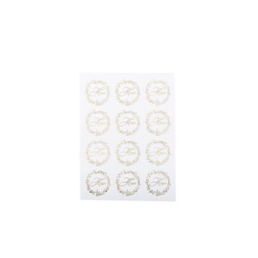 24 Stickers Merci Jolis Brins Blancs et Or 5 cm | jourdefete.com