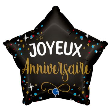 Ballon étoile noir "Joyeux Anniversaire" pour anniversaire chic | jourdefete.com