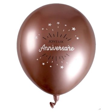 6 ballons métallisés rose gold en latex de la collection joyeux anniversaire étincelant