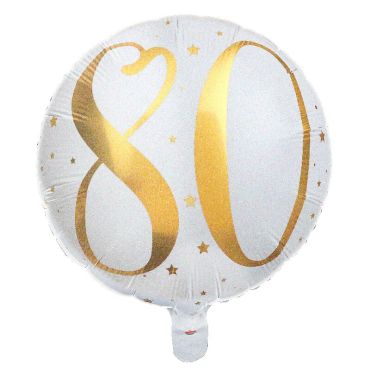 ballon hélium anniversaire 80 ans blanc et or | jourdefete.com