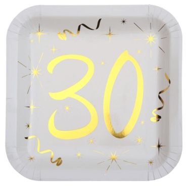 10 Assiettes en Carton Anniversaire - Blanc et Or - 30 ans | jourdefete.com