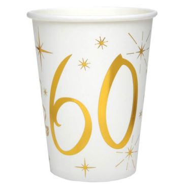 10 Gobelets en Carton Anniversaire - Blanc et Or - 60 ans | jourdefete.com