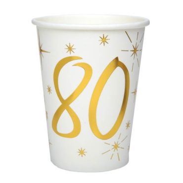 10 Gobelets en Carton Anniversaire - Blanc et Or - 80 ans | jourdefete.com