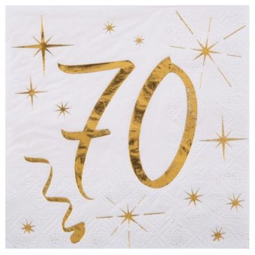20 Serviettes en Papier Anniversaire - Blanc et Or - 70 ans | jourdefete.com