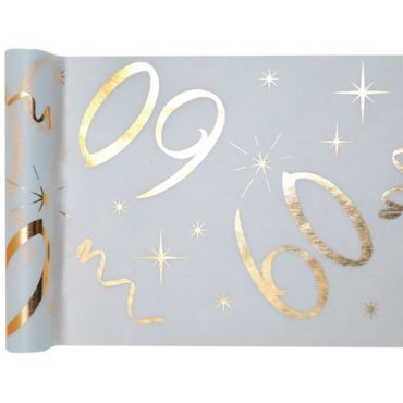 Chemin de Table Anniversaire - Blanc et Or - 60 ans | jourdefete.com