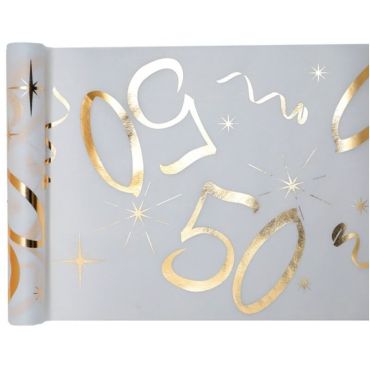 Chemin de Table Anniversaire - Blanc et Or - 50 ans | jourdefete.com