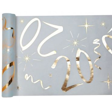 Chemin de Table Anniversaire - Blanc et Or - 20 ans | jourdefete.com