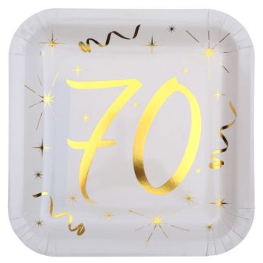 10 Assiettes en Carton Anniversaire - Blanc et Or - 70 ans | jourdefete.com
