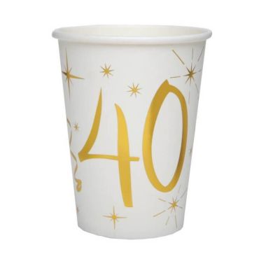 10 Gobelets en Carton Anniversaire - Blanc et Or - 40 ans | jourdefete.com