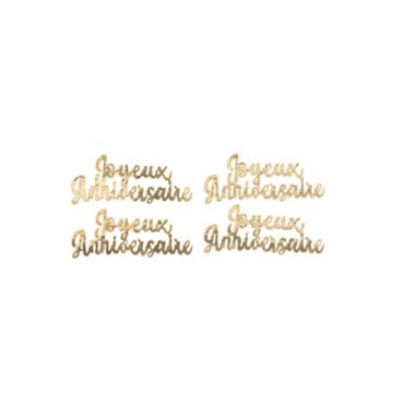 4 décorations en bois couleur or joyeux anniversaire | jourdefete.com