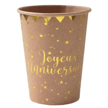 10 gobelets joyeux anniversaire couleur kraft | jourdefete.com