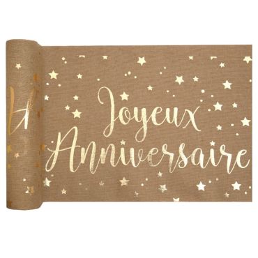 Chemin de table joyeux anniversaire or et couleur kraft de 3 m| jourdefete.com